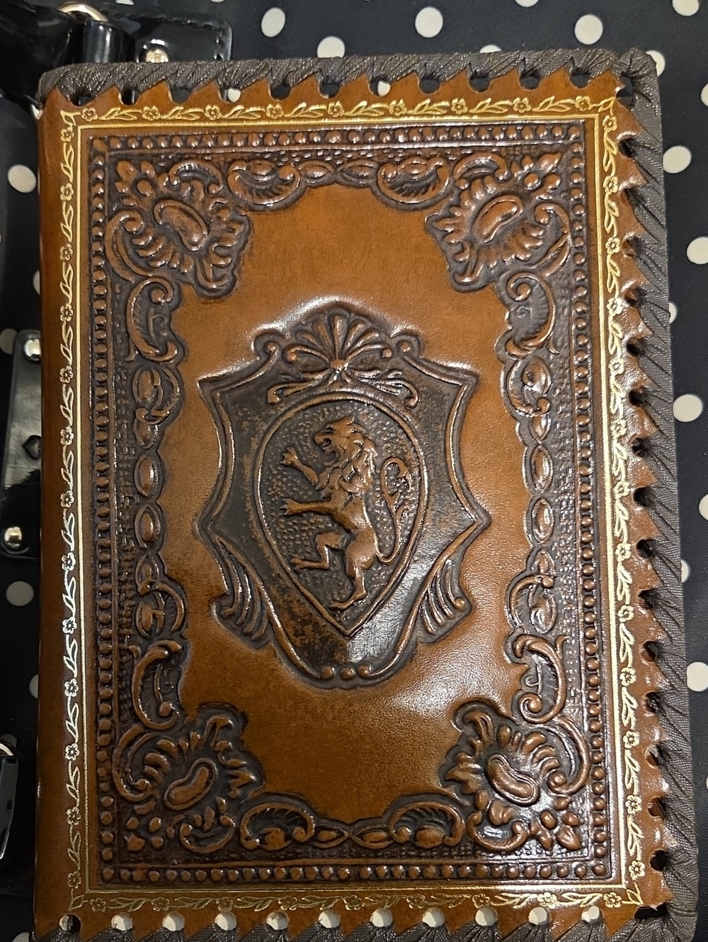 Vintage Italian Leather Address Book / Organizer - Embossed Floral & Geometric D